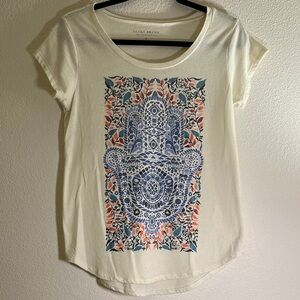 Lucky Brand Cream Tee with Blue and Peach Design